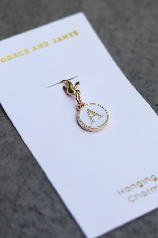 Hanging Charm - Alphabet (White / Gold)