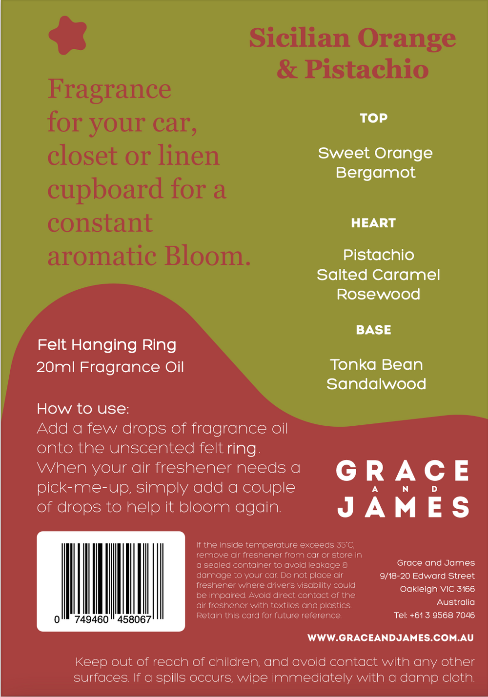 Sicilian Orange & Pistachio - Felt Air Freshener – Grace and James